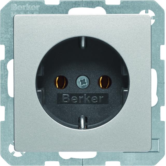 BERKER Q.x Gniazdo SCHUKO kompletne aluminium aksamit lakierowana 47436084 HAGER