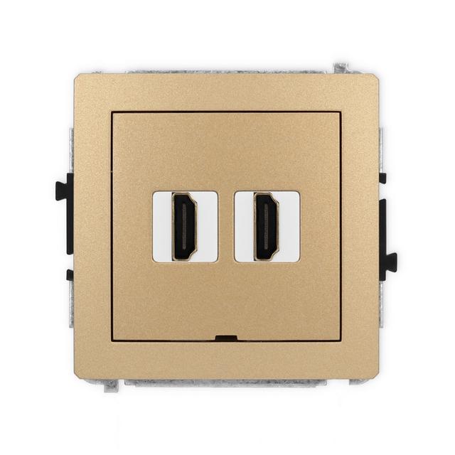 DECO Mechanizm gniazda podwójnego HDMI 2.0, bez pola opisowego złoty metalik