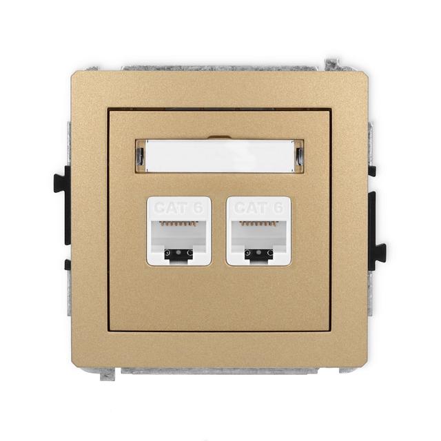 DECO Mechanizm gniazda komputerowego podwójnego 2xRJ45, kat. 6, 8-stykowy złoty metalik