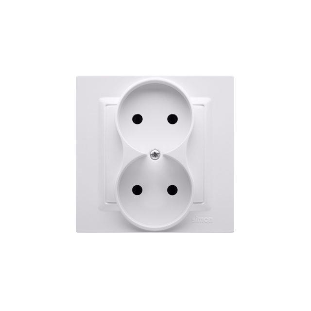 Simon 10 Gniazdo bez uziemienia podwójne monoblok 16A z. śrub. biały *Kompletne - nie do ramek