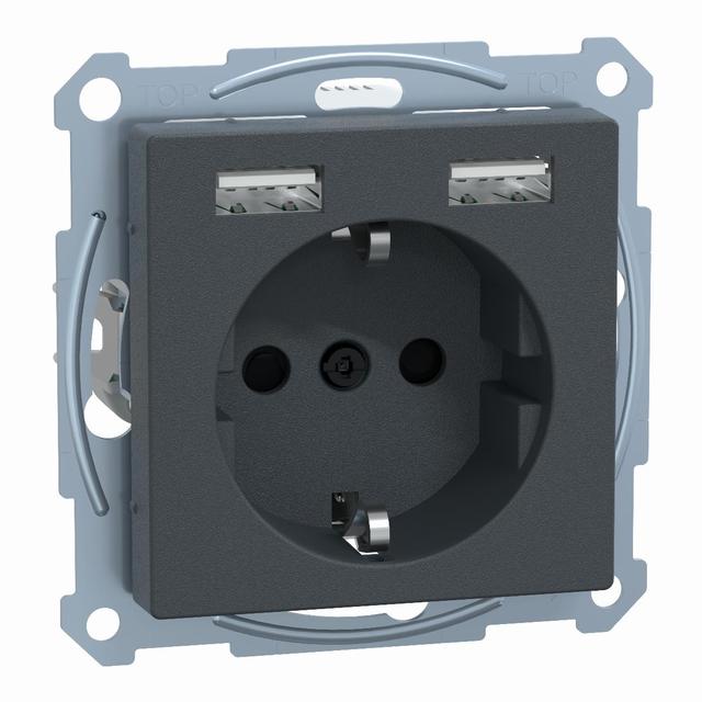 Merten, ładowarka USB i gniazdo schuko, 2,4A 16A, antracyt MTN2366-0414