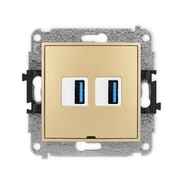 ICON Mechanizm gniazda podwójnego 2xUSB A-A 3.0, bez pola opisowego złoty