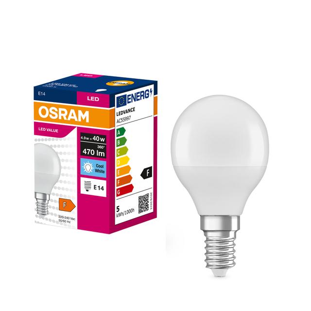 Żarówka LED E14 kulka 4,9W 470lm 200 ° 4000K neutralna biel VALUE OSRAM