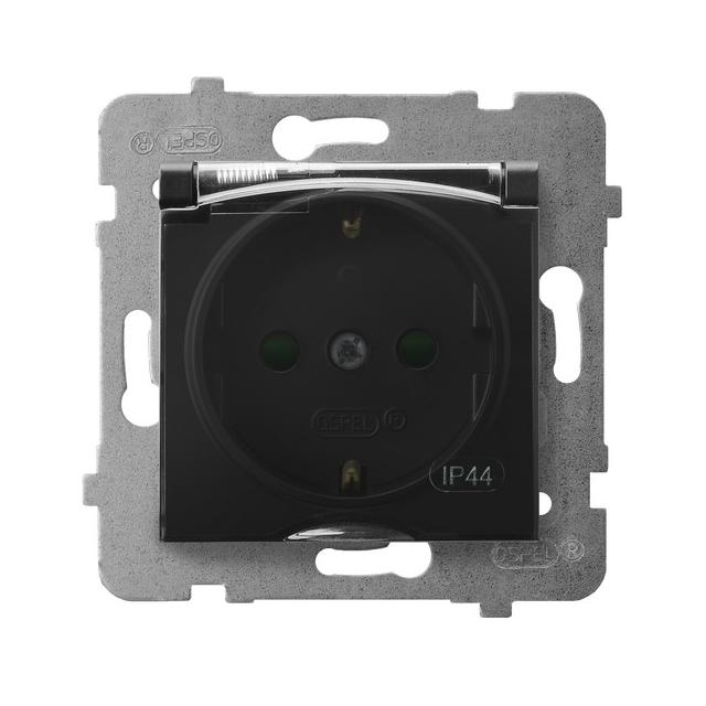 ARIA Gniazdo bryzgoszczelne z uziemieniem schuko IP-44 z przesłonami torów prądowych wieczko przezro