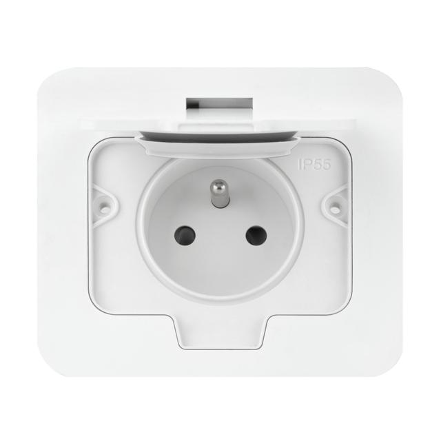 Hermetyczne gniazdo elektryczne prostokątne, IP55, 1x2P+Z(French), białe