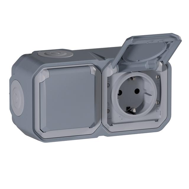 NOWE PLEXO - GNIAZDO SCHUKO 2X2P+Z POZIOME KOMPLET NATYNKOWY 16A-250V SZARE 069742L LEGRAND