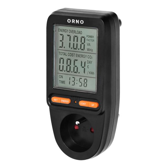 Watomierz kalkulator energii z wyświetlaczem LCD czarny OR-WAT-435/B ORNO