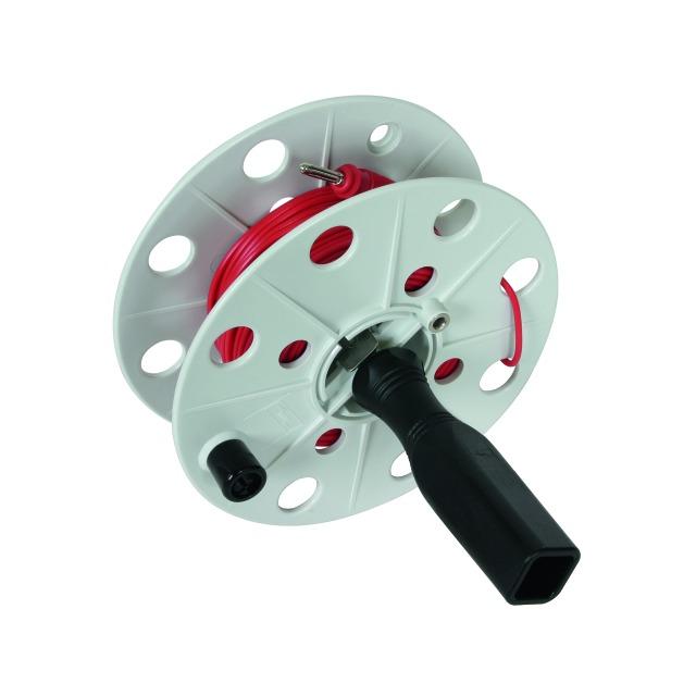 Bęben na przewód pomiarowy szer. 40 mm, przewód czerwony 25 m, tworzywo kolor szary