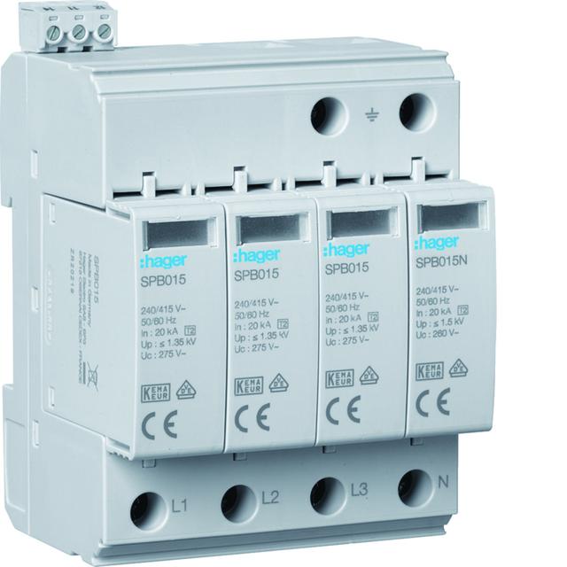 SPD Ogranicznik przepięć T2 4P 3+1 sieć TN-S/TT In 20kA Up 1,35kV styk SPB415 HAGER