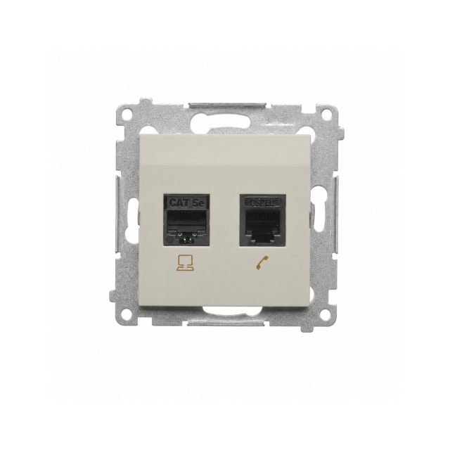 Simon 54 Gniazdo komputerowe RJ45 kategoria 5e + telefoniczne RJ12 kaszmir mat D5T.01/42