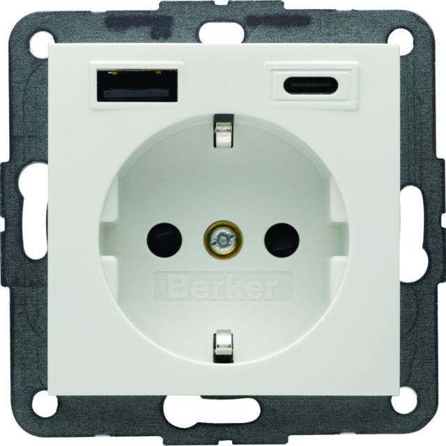 B.x Gniazdo SCHUKO z ładowarką USB A+C 20W PD, biały połysk