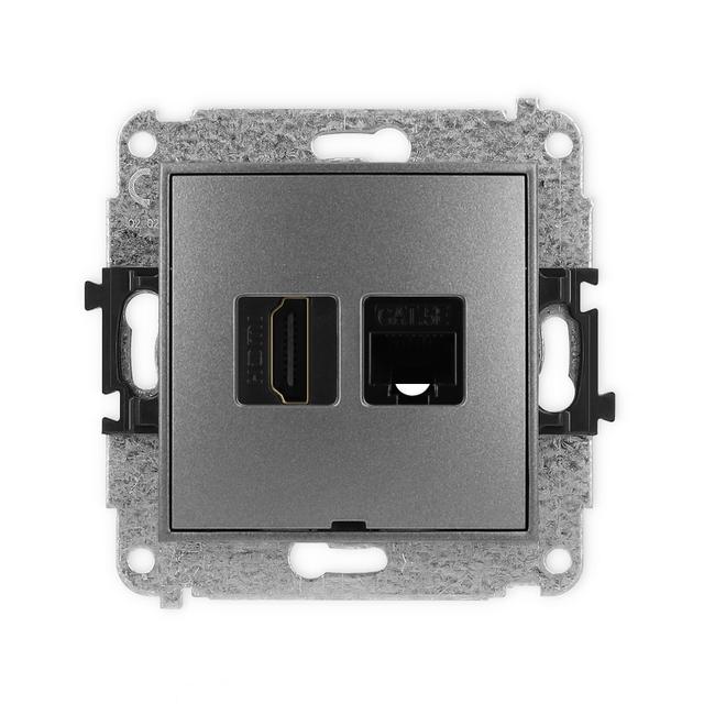 MINI Mechanizm gniazda pojedynczego HDMI 2.0 + gniazda komp. poj. 1xRJ45, kat. 5e, 8-stykowy, bez po