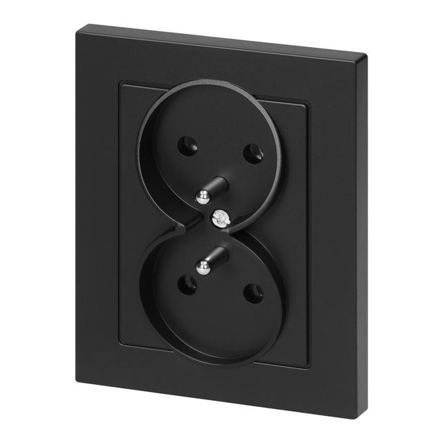 Gniazdo podwójne podtynkowe 2x2P+Z Malta, 16A, 250V, PT-6M, czarny mat