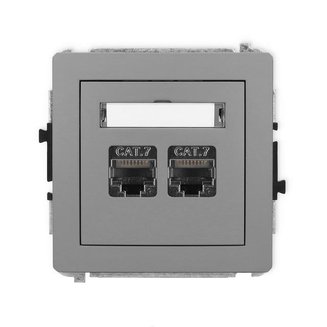DECO Mechanizm gniazda komputerowego podwójnego 2xRJ45, kat. 7, ekranowany, 8-stykowy szary mat