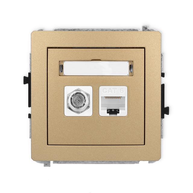 DECO Mechanizm gniazda antenowego poj. typu F (SAT) + gniazda komp. poj. 1xRJ45, kat. 6, 8-stykowy z