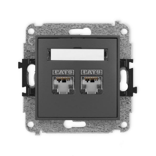 ICON Mechanizm gniazda komputerowego podwójnego 2xRJ45, kat. 6, ekranowany, 8-stykowy grafitowy mat