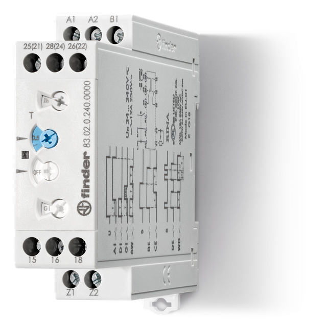 Przekaźnik czasowy modułowy serii 83: 2P 12A 24…240V AC/DC 83.02.0.240.0000 /5szt./ FINDER