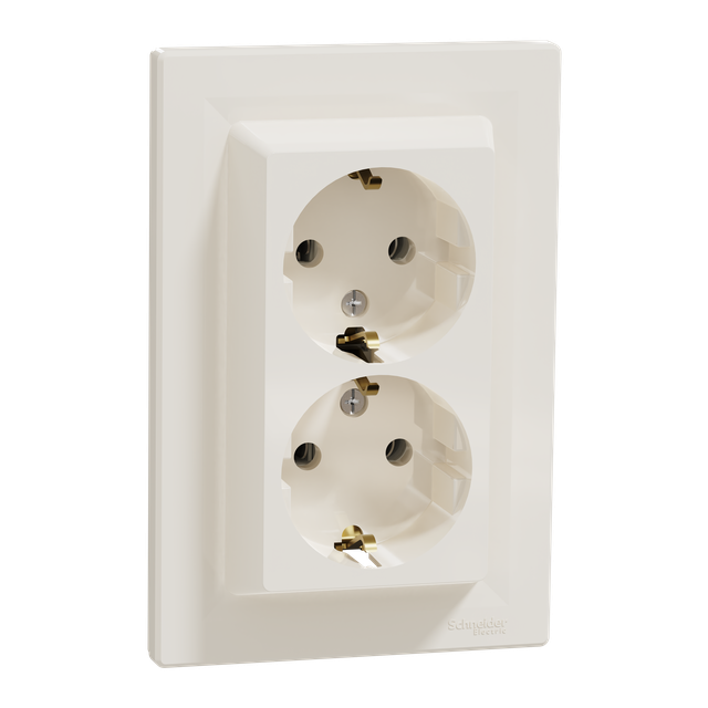 Asfora, gniazdo podwójne schuko, kremowy