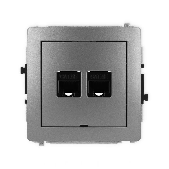 DECO Mechanizm gniazda komputerowego podwójnego 2xRJ45, kat. 5e, 8-stykowy, bez pola opisowego grafi