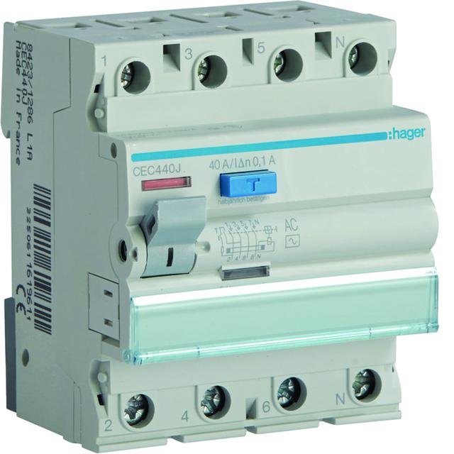 RCCB Wyłącznik różnicowoprądowy 3P+N 40A 100mA 6kA AC CEC440J HAGER