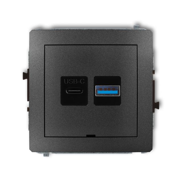 DECO Mechanizm ładowarki USB podwójnej USB C + USB A, 20W max., bez pola opisowego grafitowy
