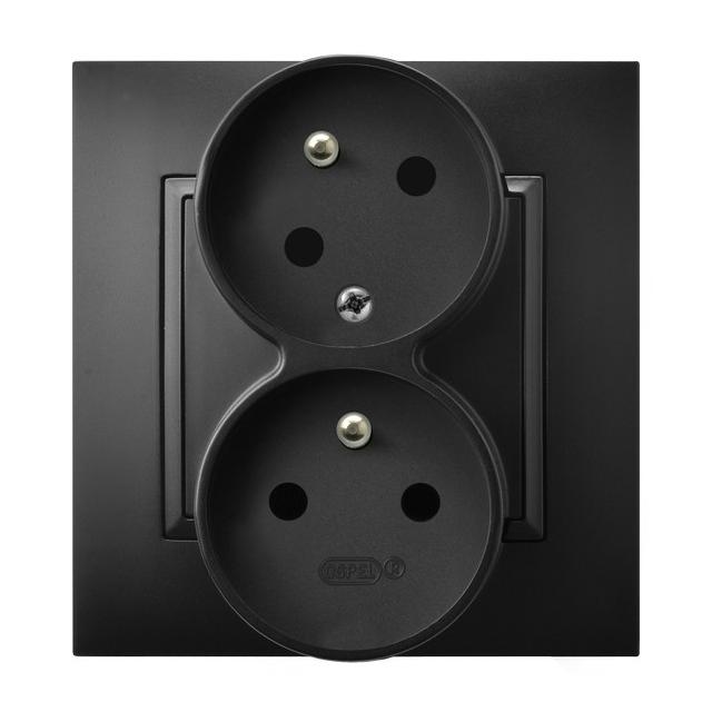 ARIA Gniazdo podwójne z uziemieniem z funkcją niezamienności faz, kompletne z ramką - kolor czarny m