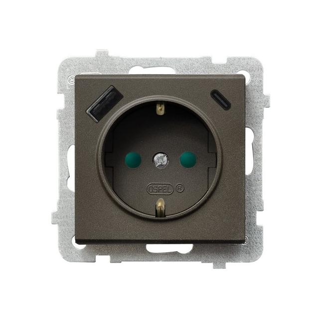 Gniazdo pojedyncze z uziemieniem schuko z ładowarką A+C SONATA CZEKOLADOWY