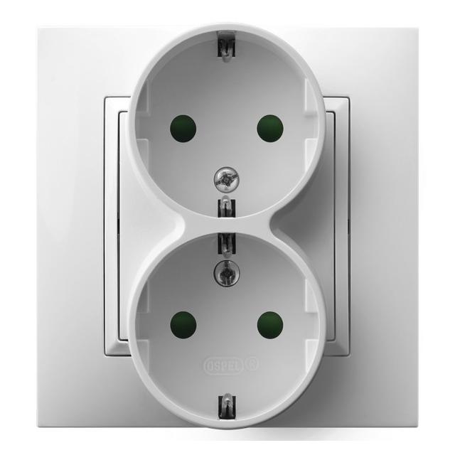 ARIA Gniazdo podwójne z uziemieniem schuko z przesłonami torów prądowych, kompletne z ramką - kolor