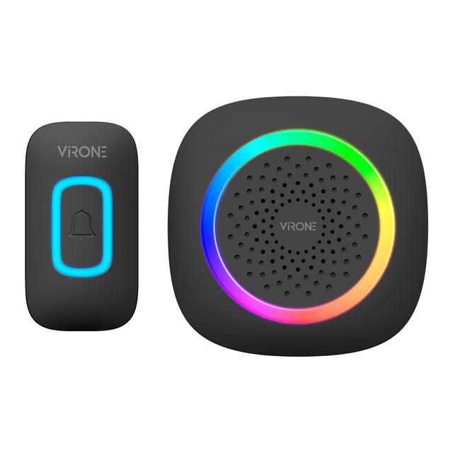 PELA dzwonek bezprzewodowy bateryjny learning system 60 dźwięków LED RGB 300m czarny