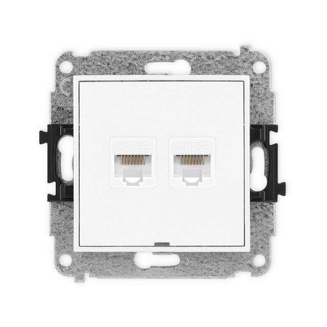 MINI Gniazdo podwójne komputerowe 2xRJ45, kat. 5e, 8-stykowy, bez pola opisowego biały mat 25MGKBO-2 KARLIK