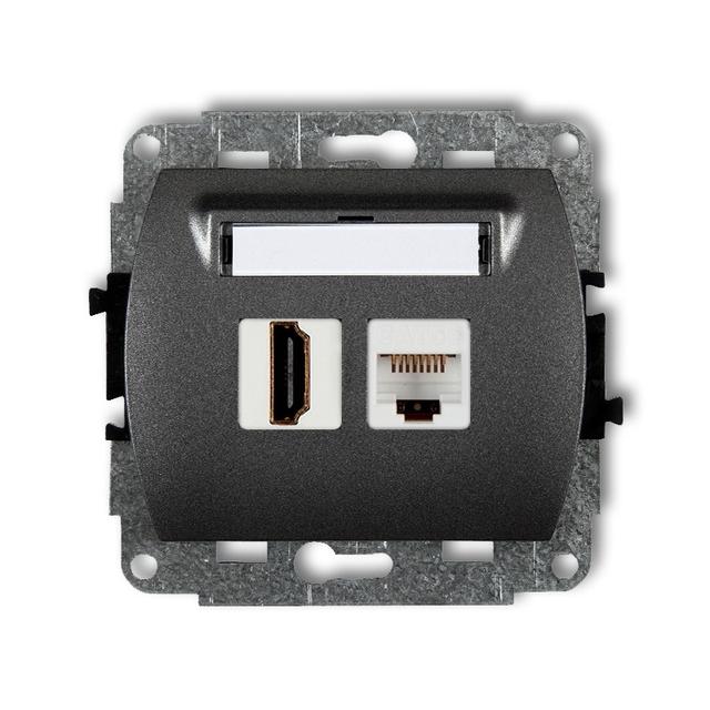 TREND Gniazdo pojedyncze HDMI 2.0, 4K + gniazda komp. poj. 1xRJ45, kat. 5e, 8-stykowy grafitowy 11GHK 11GHK-45e KARLIK