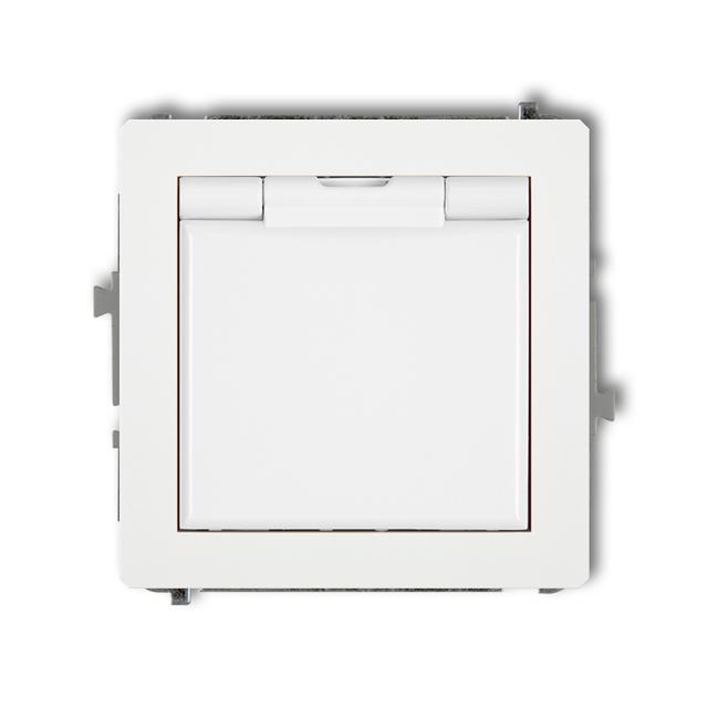 DECO Mechanizm gniazda bryzgoszczelnego z uziemieniem 2P+Z (klapka biała, przesłony torów prądowych)