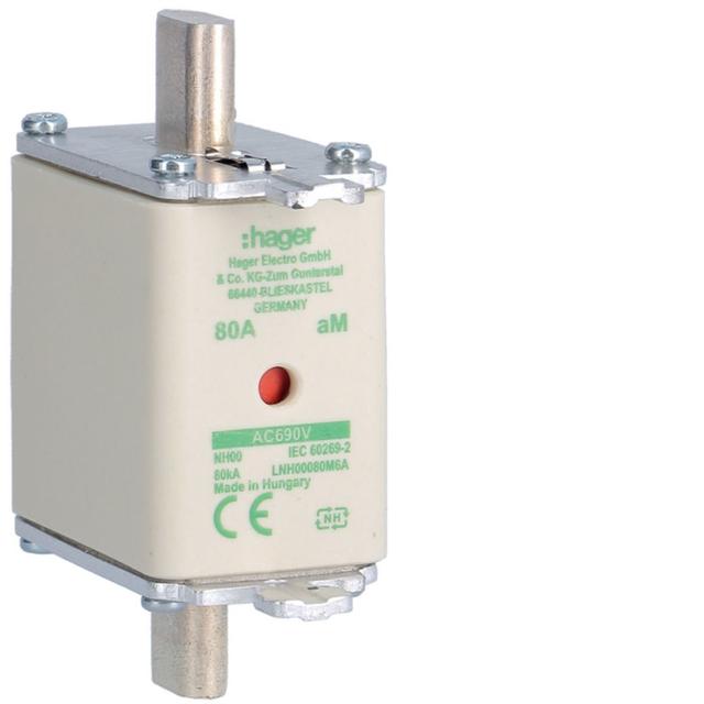 Wkładka bezp. nożowa NH00 wsk.podw. uchwyt nieiz. aM 80A 690VAC LNH00080M6A HAGER