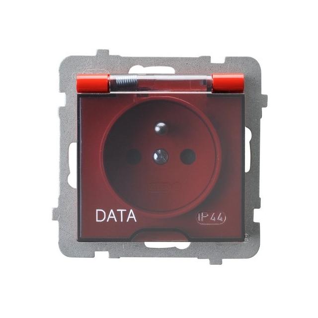 AS Gniazdo bryzgoszczelne z uziemieniem DATA IP-44 wieczko przezroczyste - kolor czerwony
