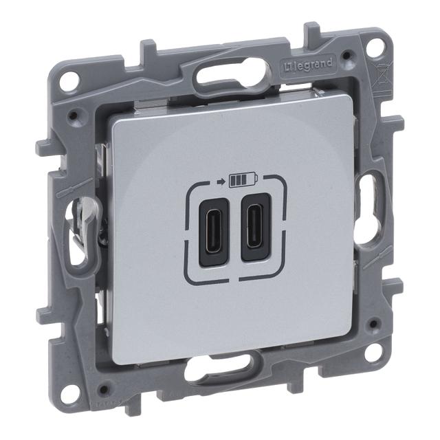 NILOE SELECTION - GNIAZDO 2 X USB TYP C+C - 3 A ALUMINIUM, Legrand