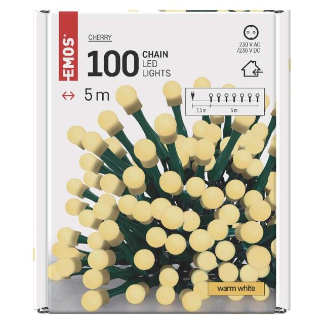Lampki choinkowe kulki 100 LED 5m ciepła biel IP20 zielony przewód D5GW02 EMOS