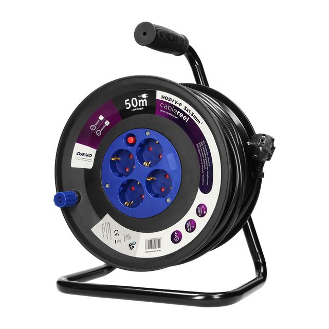 Przedłużacz bębnowy 4 gniazda (Schuko) kabel PVC H05VV-F 3x1.5mm2 długość - 50m Termik Prz OR-AE-131