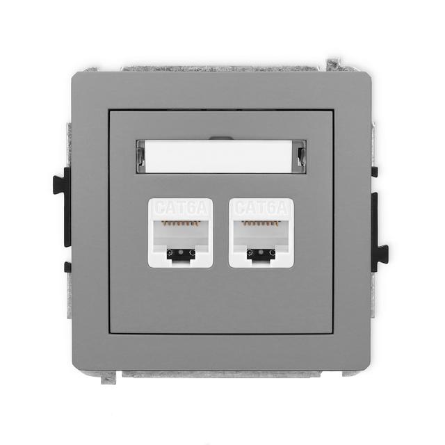 DECO Mechanizm gniazda komputerowego podwójnego 2xRJ45, kat. 6A, 8-stykowy szary mat