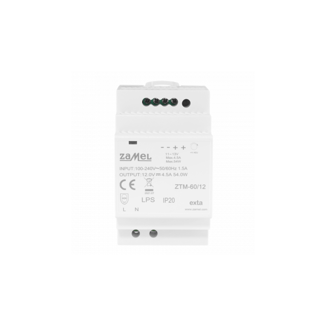 ZASILACZ IMPULSOWY MONTOWANY NA SZYNIE TH-35 (DIN) , 60W, 12V DC TYP: ZTM-60/12
