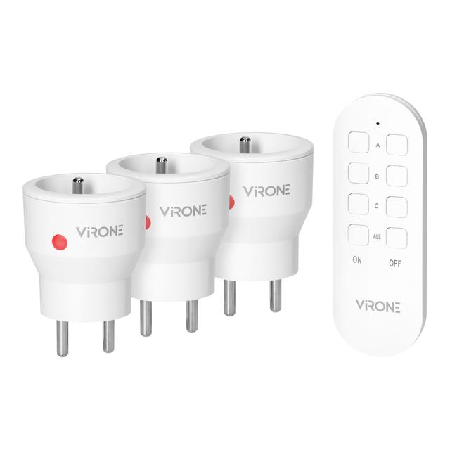 Zestaw bezprzewodowych gniazd MINI Schuko, sterowanych pilotem 3+1, 2300W