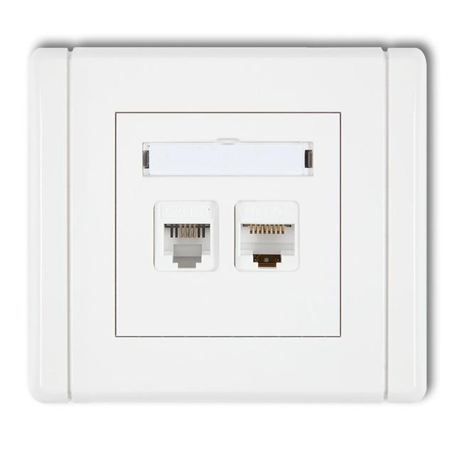 FLEXI Gniazdo telefoniczne pojedyncze 1xRJ11 + komputerowe pojedyncze 1xRJ45, kat. 5e, 8-stykowe, beznarzędziowe biały FGTK KARLIK