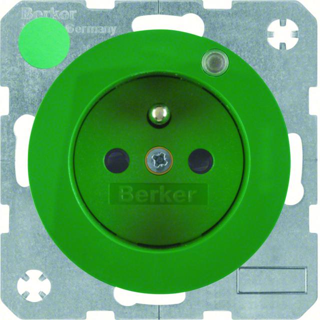 BERKER R.1/R.3 Gniazdo z uziemieniem i diodą kontrolną LED zielony połysk 6765092003 HAGER