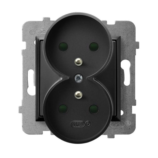 ARIA Gniazdo podwójne z uziemieniem z przesłonami torów prądowych, moduł bez ramki - kolor czarny me