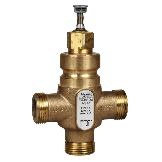 V341, zawór regulacyjny, 3-drogowy, DN15, kvs 4,0, przyłącze 1, gwint zewnętrzny, medium -20…150°C,