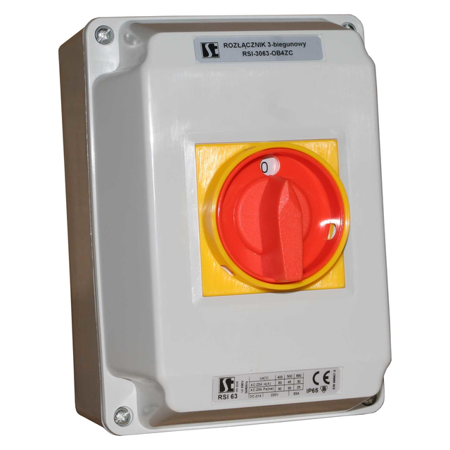 ROZŁĄCZNIK 3-BIEG.+N NIEROZ.63A W OB4 Z CZOŁEM ZAMYKANYM ŻÓŁTO-CZERWONYM