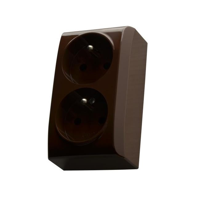 BIS Gniazdo podwójne z uziemieniem z funkcją niezamienności faz - kolor brązowy