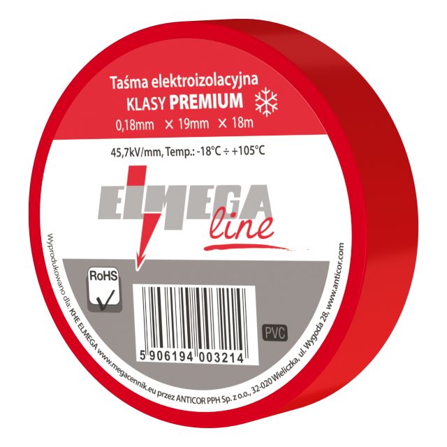 ELECTRIX 200 PREMIUM taśma elektroizolacyjna PCV 0,18 mm x 19 mm x 18 m czerwony