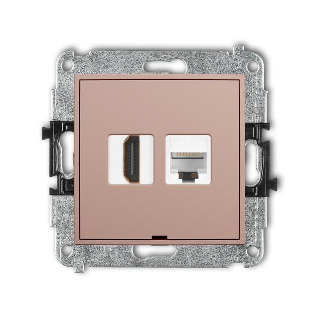 MINI Mechanizm gniazda pojedynczego HDMI 2.0, 4K + gniazda komp. poj. 1xRJ45, kat. 6A, 8-stykowy, be