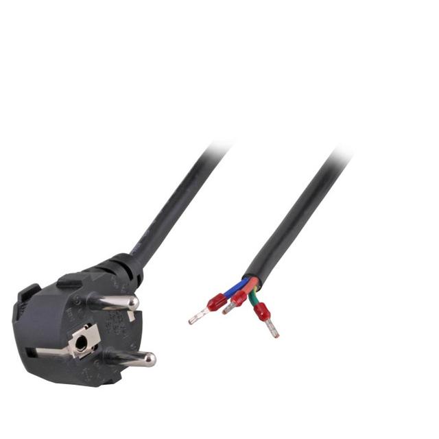 Kabel zasilający Schuko 90° - otwarta końcówka WES 3m czarny