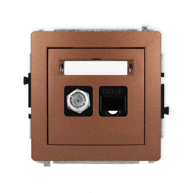 DECO Mechanizm gniazda antenowego poj. typu F (SAT) + gniazda komp. poj. 1xRJ45, kat. 5e, 8-stykowy